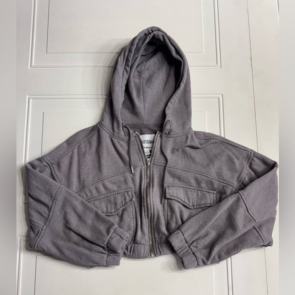Reserve Fairfax Gray Cropped Zip Up Hoodie Hooded Sweatshirt Utility Size M